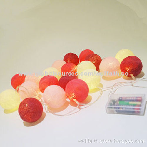 LED Battery Christmas/Colorful Cotton Ball String Lights with 0.06W Rated Power